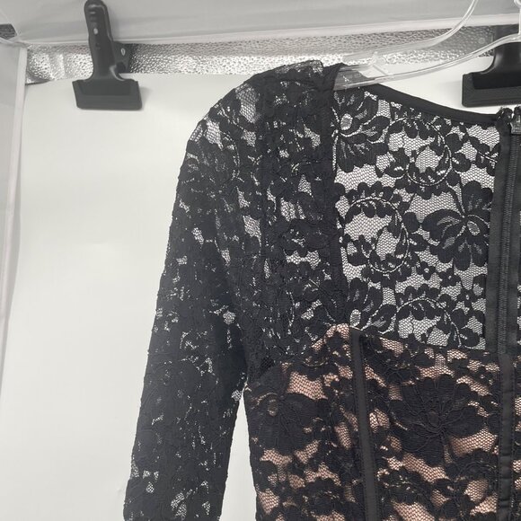 Express Jumpsuit Lace Top Square Neck Tapered Leg Black/Nude Size 2 Pockets - Picture 5 of 9